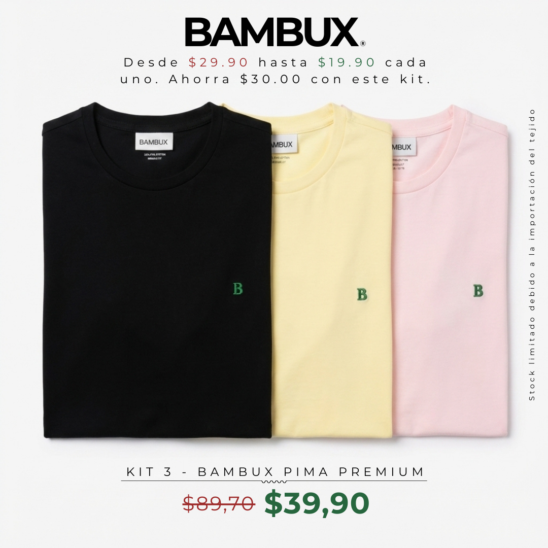 Conjunto de 3 Camisetas Bambux de Algodón Pima Auténtico - El Esencial para el Hombre Moderno